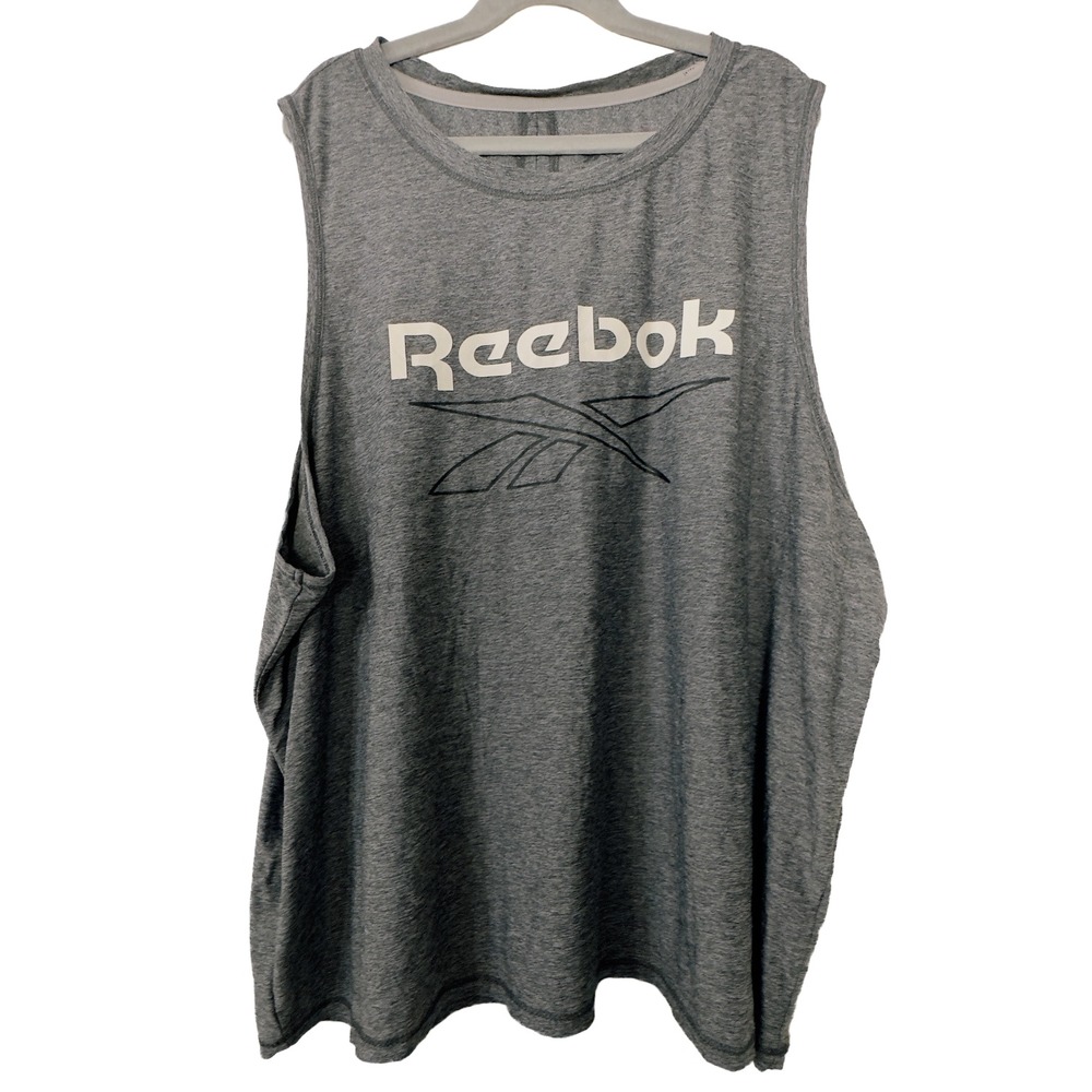 Reebok Gray Sleeveless Muscle Tank Top Oversized Athleisure Y2K Sporty Back